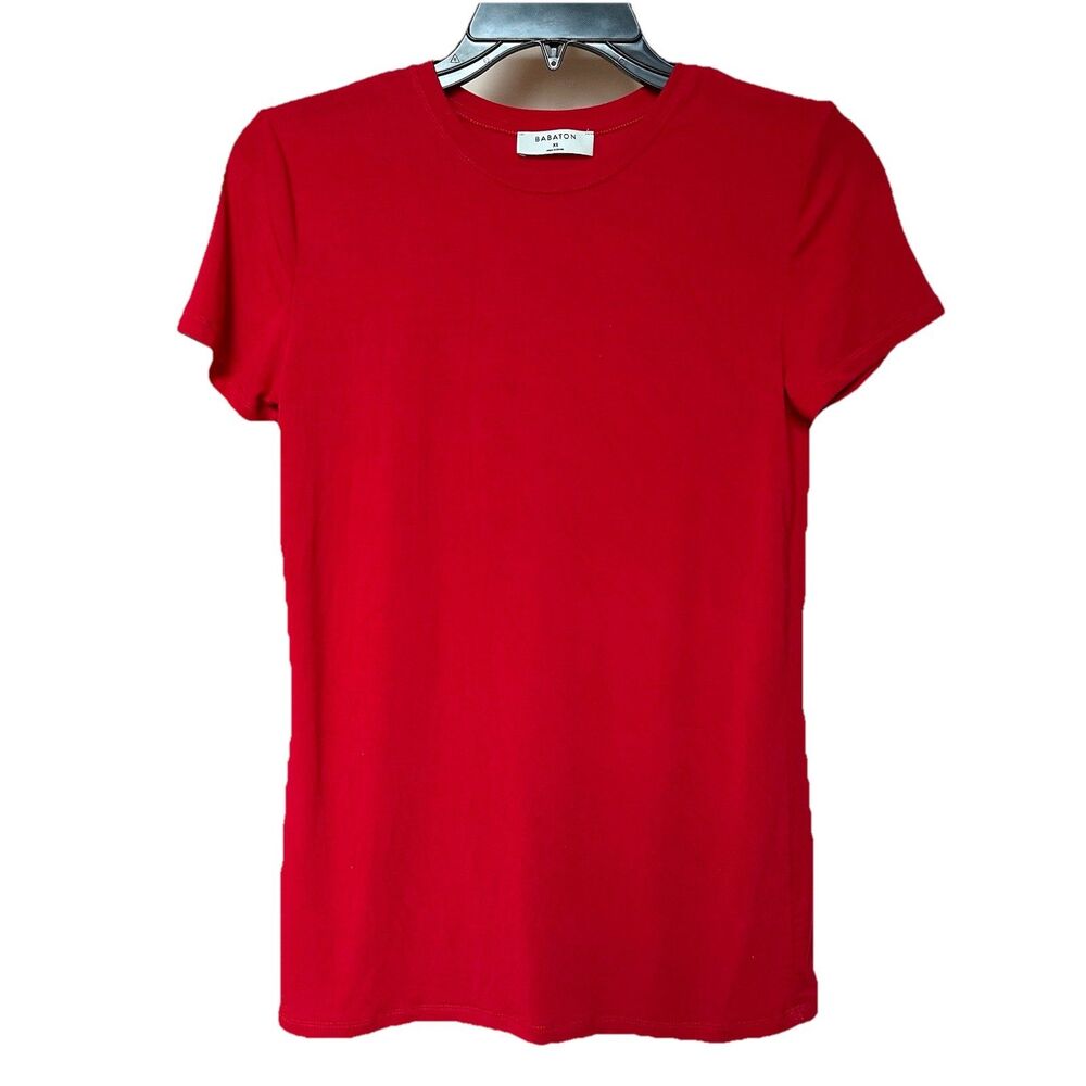 Aritzia Babaton T Shirt Womens XS Short Sleeve Red Long Line Classic Preppy City